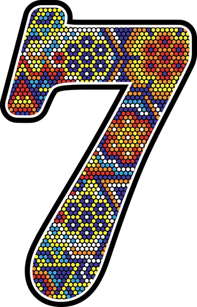 Number Colorful Dots Abstract Design Mexican Huichol Art Style Isolated — Stock Vector