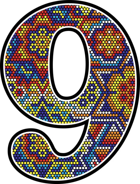 Number Colorful Dots Abstract Design Mexican Huichol Art Style Isolated — Stock Vector