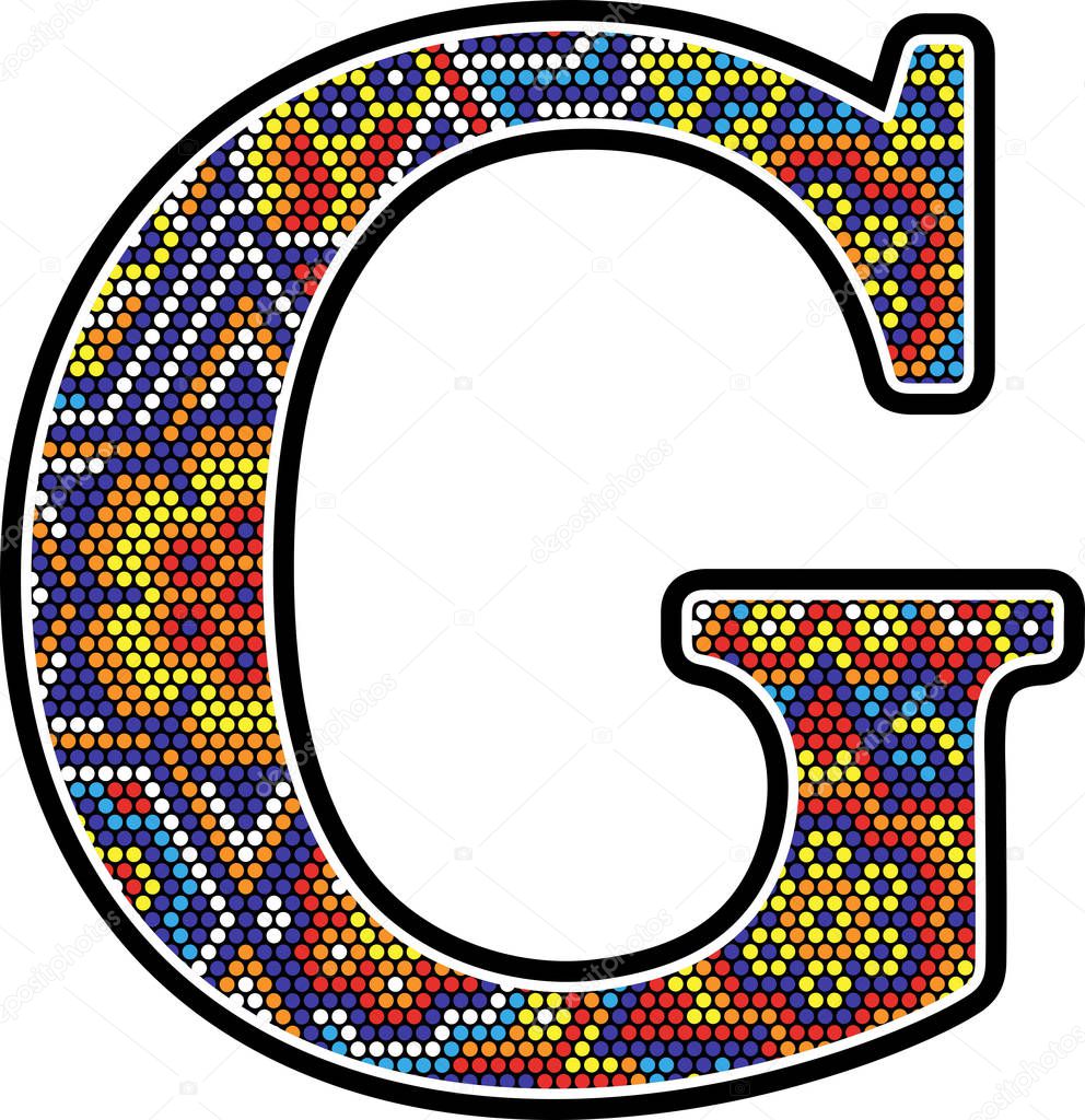 initial g with colorful dots abstract design with mexican huichol art style 