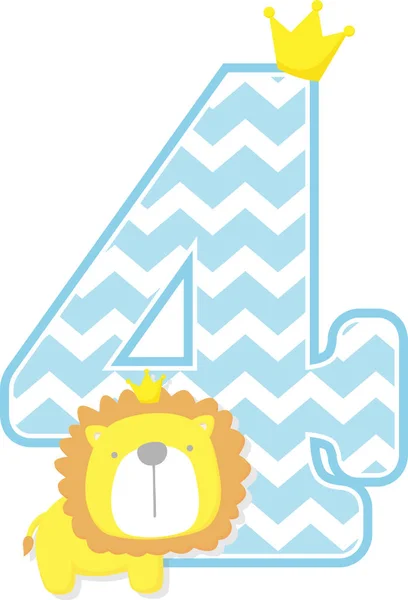 4号与雪佛龙模式 可爱的小狮子王孤立在白色背景 可用于父亲日卡 男婴出生公告 苗圃装饰 派对主题或生日请柬 — 图库矢量图片