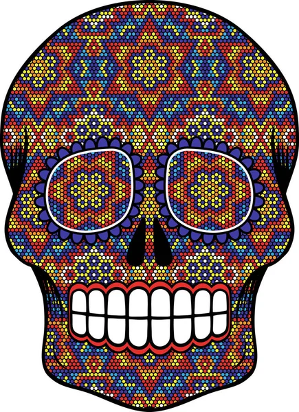 Illustration Des Schädels Mit Bunten Punkten Design Huichol Kunst Und — Stockvektor