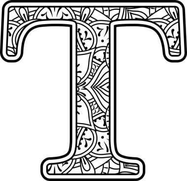 boyama için mandala sanat tarzı karalama süsler ve tasarım öğeleri ile siyah ve beyaz ilk t. Beyaz arka planda yalıtılmış