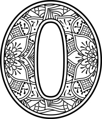 siyah beyaz 0 numara doodle süsler ve boyama için mandala sanat tarzı tasarım öğeleri ile. Beyaz arka planda yalıtılmış