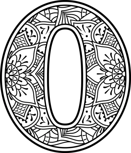 Nummer Zwart Wit Met Doodle Ornamenten Design Elementen Uit Mandala — Stockvector