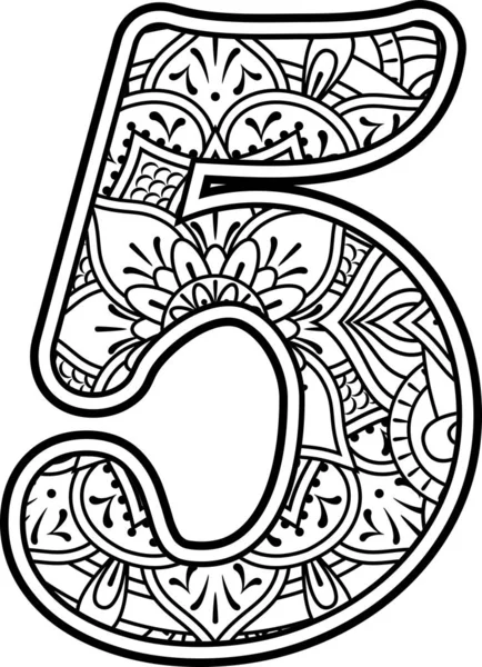 Number Black White Doodle Ornaments Design Elements Mandala Art Style — Stockvector