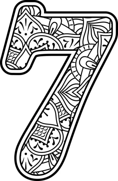 Number Black White Doodle Ornaments Design Elements Mandala Art Style — Stock Vector