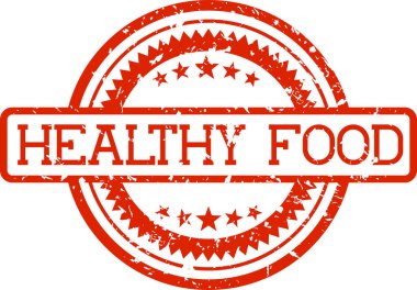 beyaz arka plan üzerinde izole kırmızı renkte sağlıklı gıda grunge kauçuk damga