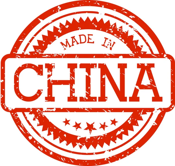 Сделано Китае Гранж Каучук Штамп Красного Цвета Изолированы Белом Фоне — стоковый вектор
