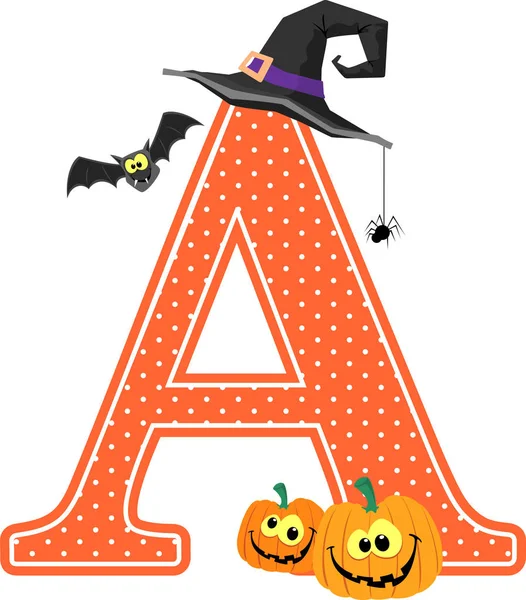 Letra Mayúscula Con Calabazas Sonrientes Elementos Diseño Halloween Aislados Sobre — Vector de stock