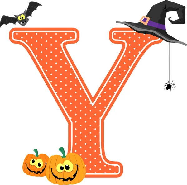 Lettre Majuscule Avec Des Citrouilles Souriantes Des Éléments Design Halloween — Image vectorielle