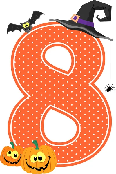 Numero Con Zucche Sorridenti Elementi Design Halloween Isolati Sfondo Bianco — Vettoriale Stock