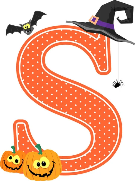 Lettera Maiuscola Con Zucche Sorridenti Elementi Design Halloween Isolati Sfondo — Vettoriale Stock