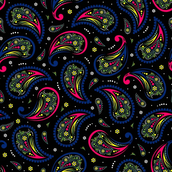 Paisley Seamless Pattern Illustration Black Background Can Tiled — Stock Vector