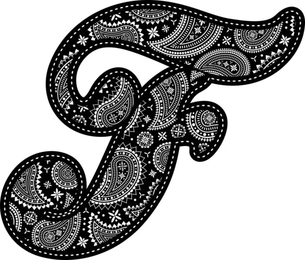 Großbuchstabe Mit Paisley Muster Stickereistil Schwarzer Farbe Isoliert Auf Weiß — Stockvektor