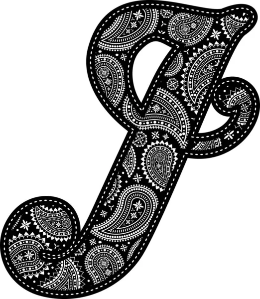 Lettre Majuscule Avec Motif Paisley Style Broderie Couleur Noire Isolé — Image vectorielle