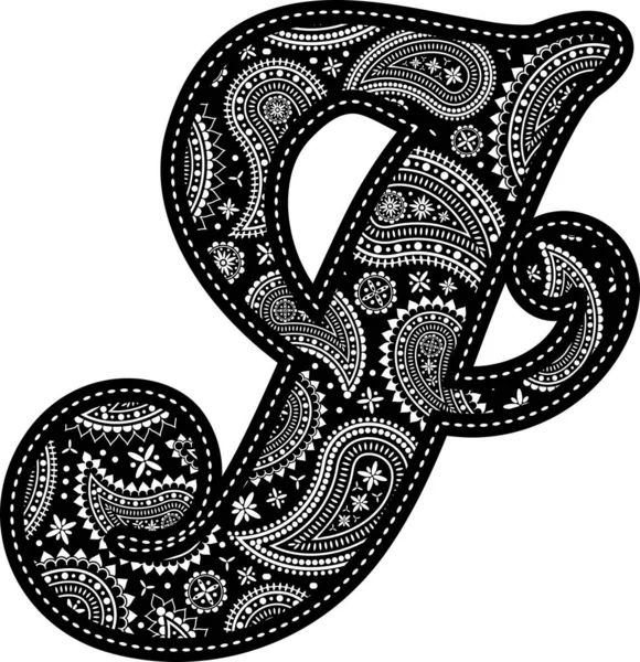 Заглавная Буква Рисунком Пейсли Стиль Вышивки Черного Цвета Изолированные Белом — стоковый вектор