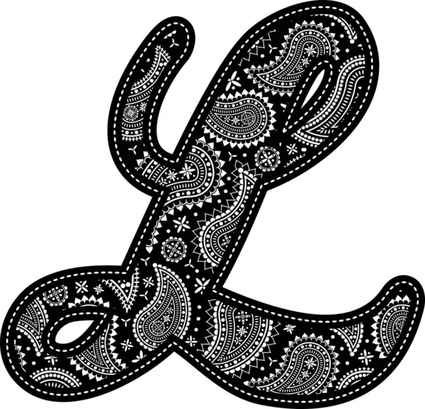 Lettre Majuscule Avec Motif Paisley Style Broderie Couleur Noire Isolé — Image vectorielle
