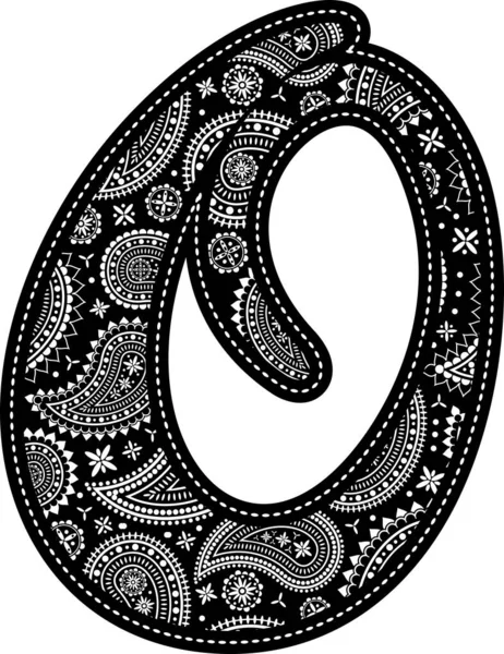 Большая Буква Рисунком Пайсли Стиль Вышивки Черного Цвета Изолированные Белом — стоковый вектор