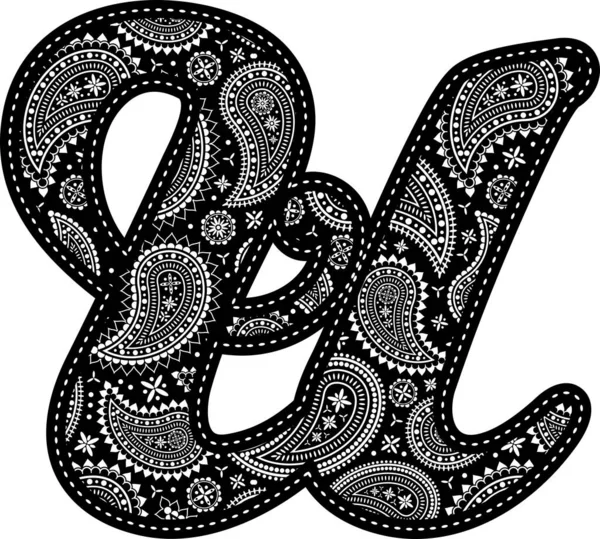 Großbuchstabe Mit Paisley Muster Design Stickereistil Schwarzer Farbe Isoliert Auf — Stockvektor