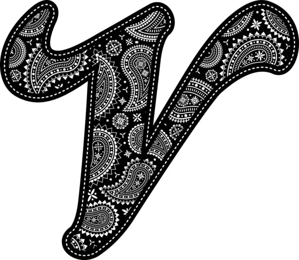 Großbuchstabe Mit Paisley Muster Design Stickereistil Schwarzer Farbe Isoliert Auf — Stockvektor