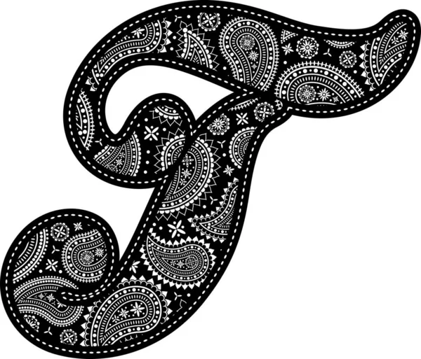 Заглавная Буква Рисунком Пайсли Стиль Вышивки Черного Цвета Изолированные Белом — стоковый вектор