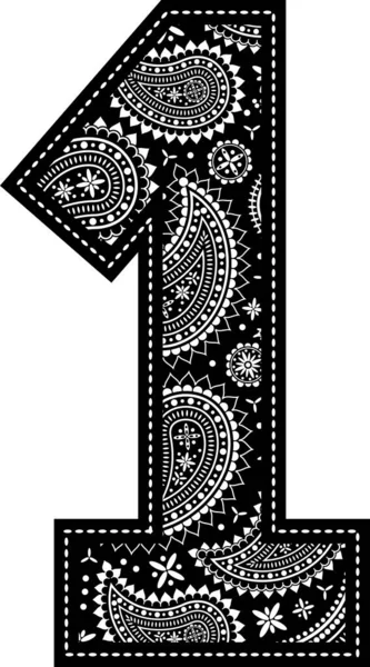 Number Paisley Pattern Design Embroidery Style Black Color Isolated White — Stock Vector