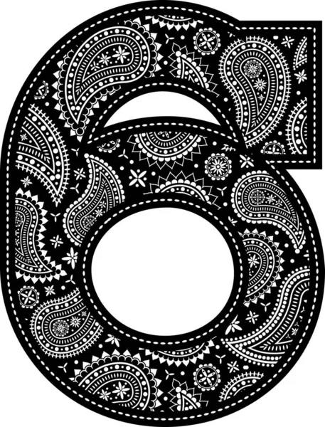 Number Paisley Pattern Design Embroidery Style Black Color Isolated White — Stock Vector