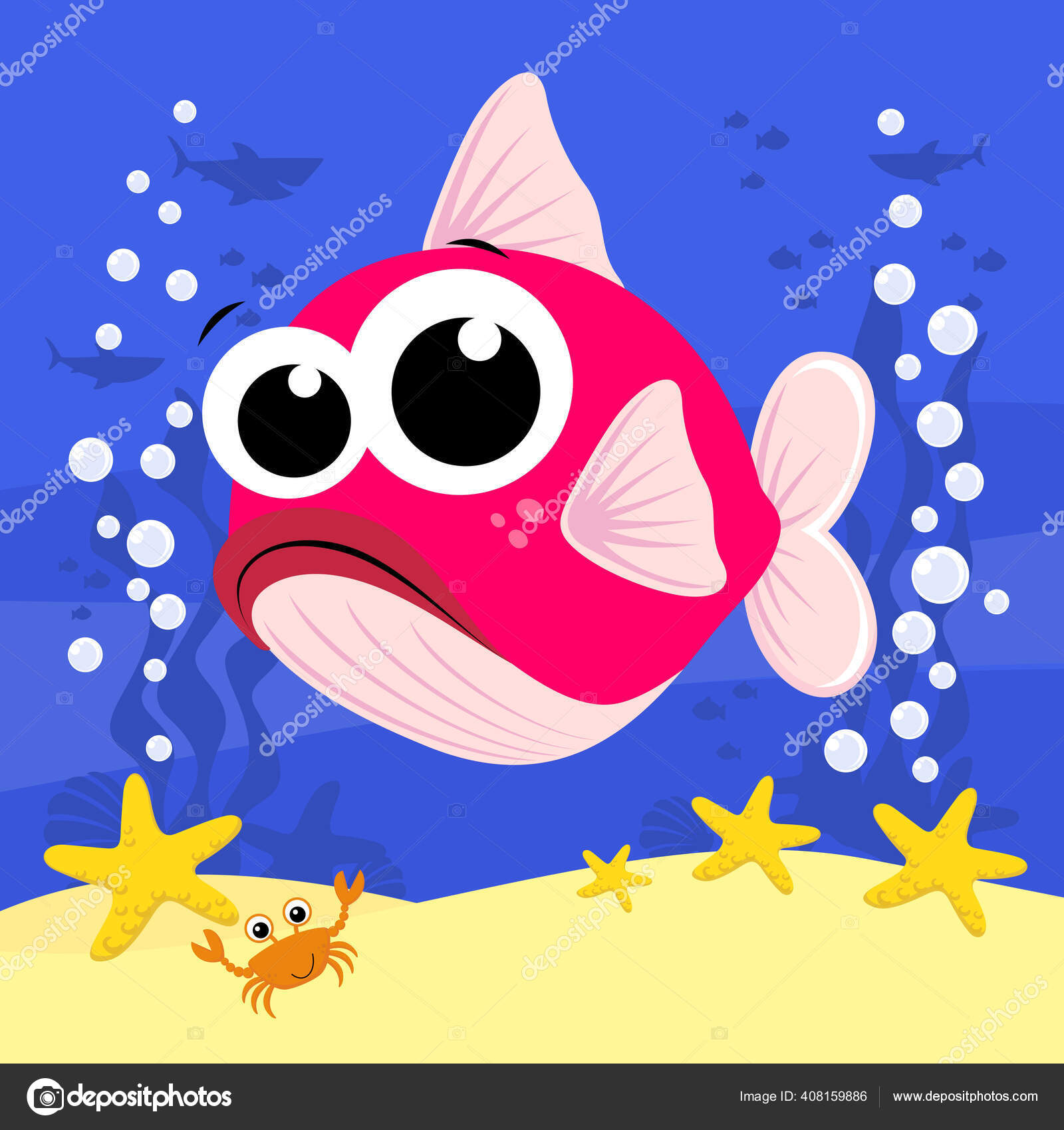 귀여운 물고기가 거품과 배경을 그림입니다 아기와 아기를 스톡 벡터 - ©hayaship 408159886, image size:1600x1700