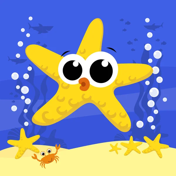 Baloncuklu ve deniz altlarında sevimli bebek denizyıldızı çizimleri. Bebek ve çocuk için tasarım