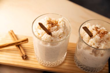 Rice pudding. Sweet dish made by cooking rice in milk and sugar, some recipes include cinnamon, vanilla or other ingredients, it is a very easy dessert to make and very popular all over the world.