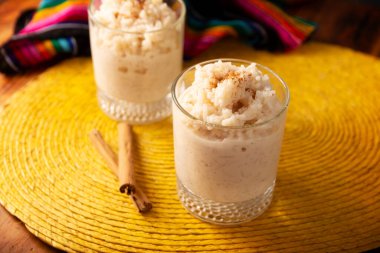 Rice pudding. Sweet dish made by cooking rice in milk and sugar, some recipes include cinnamon, vanilla or other ingredients, it is a very easy dessert to make and very popular all over the world.