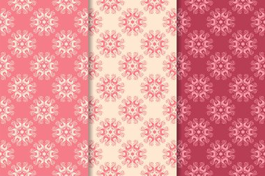 Kırmızı çiçekli süsler kümesi. Kiraz pembe dikey Dikişsiz desen. Duvar kağıdı arka plan