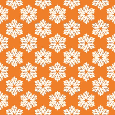 Turuncu zemin üzerine beyaz çiçek süsleme. Tekstil ve duvar kağıtları için seamless modeli