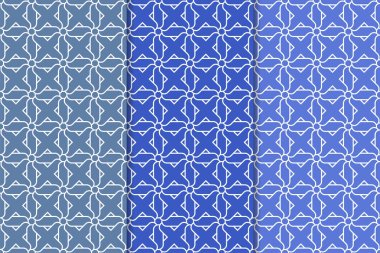 Mavi geometrik süsler. Web, Tekstil ve duvar kağıtları için dikey Dikişsiz desen seti