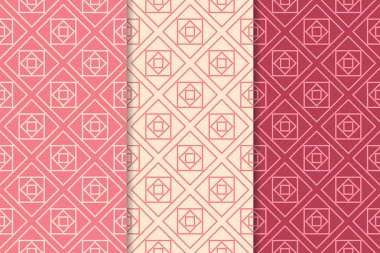 Kiraz kırmızısı geometrik süsler. Web, Tekstil ve duvar kağıtları için dikey Dikişsiz desen seti