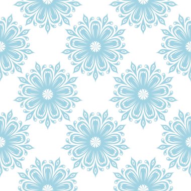 Beyaz zemin üzerine mavi çiçekler. Tekstil ve duvar kağıtları için süs seamless modeli