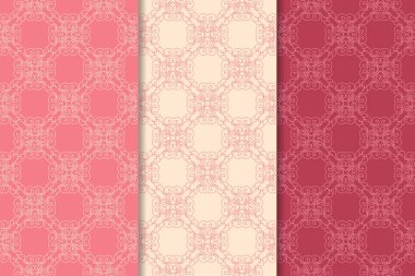 Kırmızı çiçekli süsler kümesi. Kiraz pembe dikey Dikişsiz desen. Duvar kağıdı arka plan