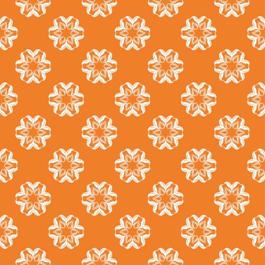 Turuncu zemin üzerine beyaz çiçek süsleme. Tekstil ve duvar kağıtları için seamless modeli