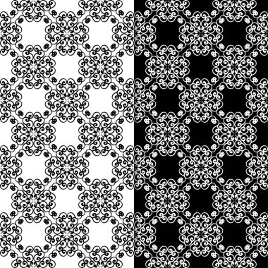 Siyah ve beyaz çiçek arka ayarlayın. Tekstil ve duvar kağıtları için dikişsiz desen