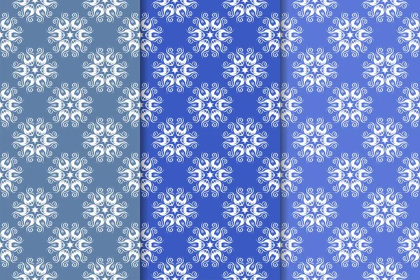 Pakket Floral Ornamenten Blauwe Verticale Naadloze Patronen Wallpaper Achtergronden — Stockvector