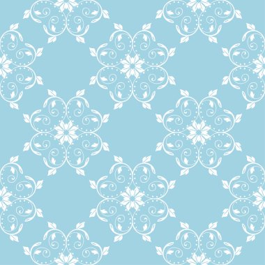 Mavi zemin üzerine beyaz çiçek tasarım. Tekstil ve duvar kağıtları için seamless modeli