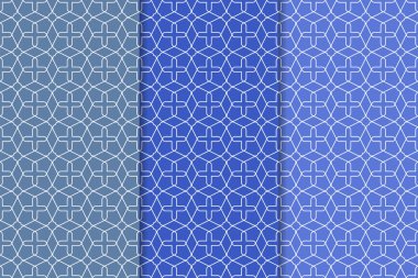 Mavi geometrik süsler. Web, Tekstil ve duvar kağıtları için dikey Dikişsiz desen seti