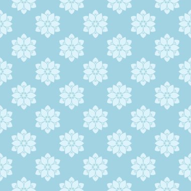 Mavi zemin üzerine beyaz çiçek desenli. Tekstil ve duvar kağıtları için sorunsuz süsleme
