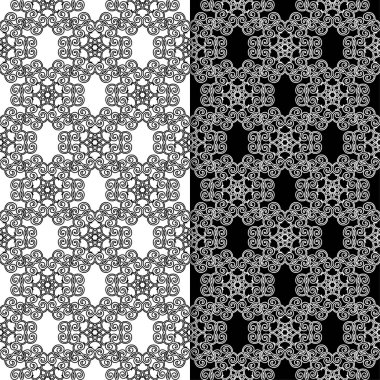 Siyah ve beyaz çiçek arka planlar. Tekstil ve duvar kağıtları için dikişsiz desen seti