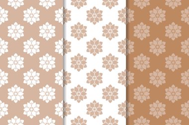 Kahverengi çiçek arka planlar. Tekstil ve duvar kağıtları için dikişsiz desen seti