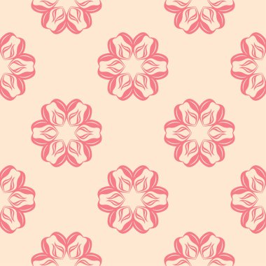 Bej renkli arka plan üzerinde kırmızı çiçekli süs. Tekstil ve duvar kağıtları için seamless modeli