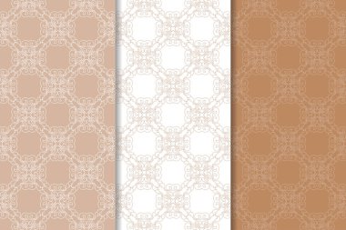 Kahverengi çiçek arka planlar. Tekstil ve duvar kağıtları için dikişsiz desen seti