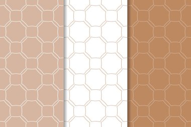 Kahverengi ve beyaz geometrik süsler. Web, Tekstil ve duvar kağıtları için dikişsiz desen seti