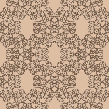 Bej renkli arka plan üzerinde kahverengi çiçek süsleme. Tekstil ve duvar kağıtları için seamless modeli