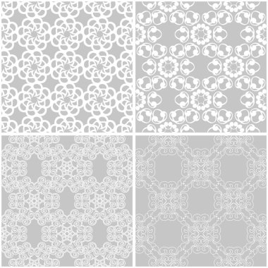 Çiçek desenleri. Tek renkli kesintisiz arka plan gri ve beyaz dizi. Vektör çizim